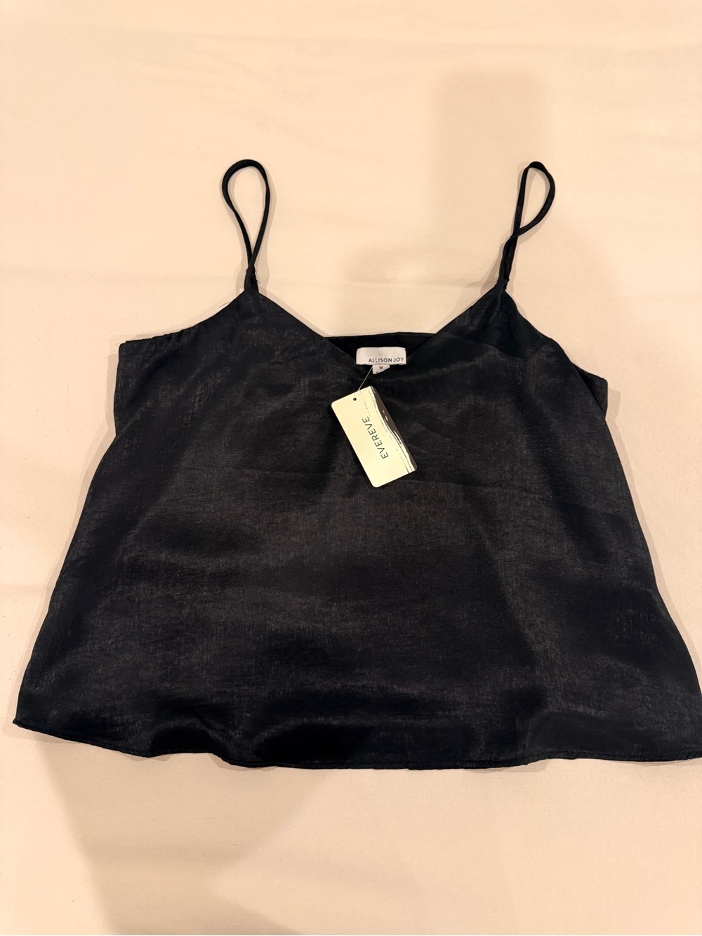 Allison Joy Black Satin Camisole with Spaghetti Straps